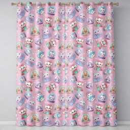 Cute Christmas Kittens Puppies Snow Globes Pink Background Seamless Pattern Readymade Eyelet Ring Top Thermal 100% Blackout Curtains - thumbnail 2