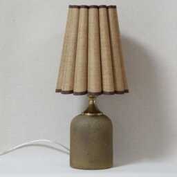 Handmade Tan Fabric Lamp With Brown Ceramic Base-57# - thumbnail 1