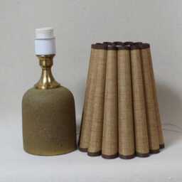 Handmade Tan Fabric Lamp With Brown Ceramic Base-57# - thumbnail 3