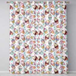 Cute Kawaii Ice Cream Desserts On Background Seamless Pattern Readymade Eyelet Ring Top Thermal 100% Blackout Curtains - thumbnail 2