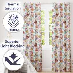 Cute Kawaii Ice Cream Desserts On Background Seamless Pattern Readymade Eyelet Ring Top Thermal 100% Blackout Curtains - thumbnail 3