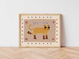 Cowboy Cheetah, Eclectic Illustration Art, Bedroom Animal Illustration, Nursery Wall Nursery, Kids Room, Unframed - thumbnail 1