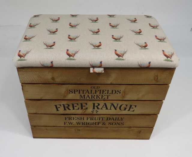 Large Rustic Wooden Storage Crate - Upholstered Fabric Lid Seat - image 1
