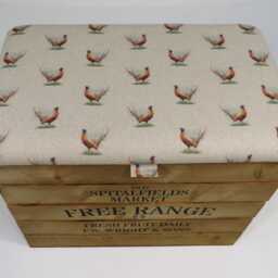 Large Rustic Wooden Storage Crate - Upholstered Fabric Lid Seat - thumbnail 2