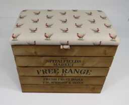Large Rustic Wooden Storage Crate - Upholstered Fabric Lid Seat - thumbnail 1