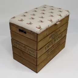 Large Rustic Wooden Storage Crate - Upholstered Fabric Lid Seat - thumbnail 3