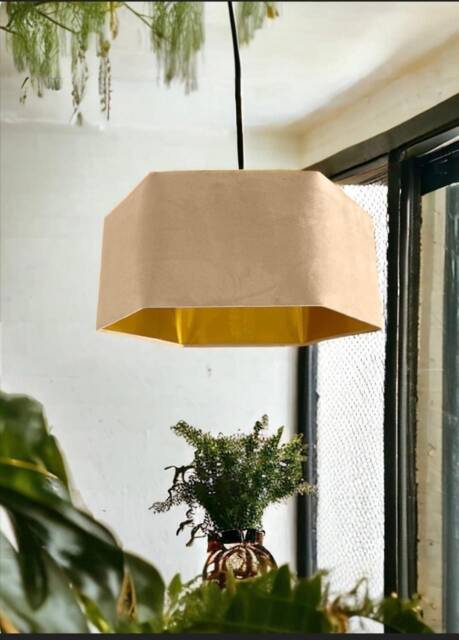 New Luxury Premium Quality Cloud Cream Hexagon Velvet Lamp Shade Pendant Light Brown With Metallic Lining - image 1