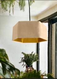 New Luxury Premium Quality Cloud Cream Hexagon Velvet Lamp Shade Pendant Light Brown With Metallic Lining