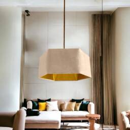 New Luxury Premium Quality Cloud Cream Hexagon Velvet Lamp Shade Pendant Light Brown With Metallic Lining - thumbnail 2