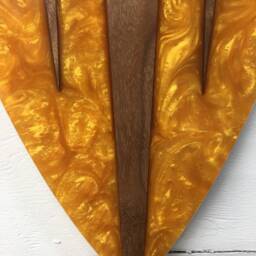Gold Resin & Black Walnut Wall Clock, Wooden Unusual Clocks, Gold Quirky Clock - thumbnail 3