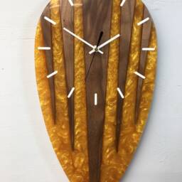 Gold Resin & Black Walnut Wall Clock, Wooden Unusual Clocks, Gold Quirky Clock - thumbnail 2