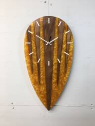 Gold Resin & Black Walnut Wall Clock, Wooden Unusual Clocks, Gold Quirky Clock