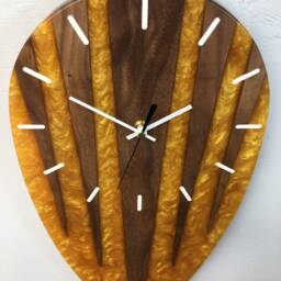 Gold Resin & Black Walnut Wall Clock, Wooden Unusual Clocks, Gold Quirky Clock - thumbnail 4