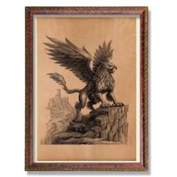 Vintage Gryphon Poster With Medieval Castle Rustic Fantasy Wall Art Antique Illustration Mythical Creature Decor Home - thumbnail 1