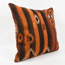 Handwoven Kilim Pillow Cover - 24x24 Vintage Turkish Wool Embroidered Cushion - thumbnail 3