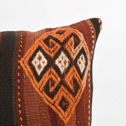 Handwoven Kilim Pillow Cover - 24x24 Vintage Turkish Wool Embroidered Cushion - thumbnail 2