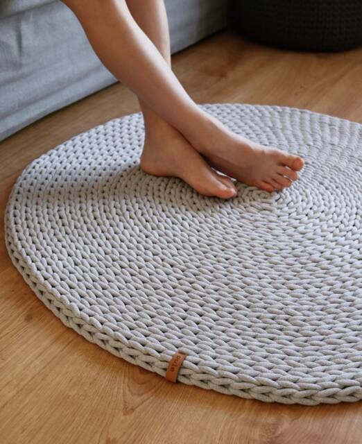 Chunky Modern Gray Rug, Handwoven Comfy Carpet With Minimalist Design, Washable Natural Cotton, Round Accent Floor Mat - image 1