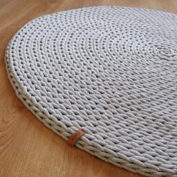 Chunky Modern Gray Rug, Handwoven Comfy Carpet With Minimalist Design, Washable Natural Cotton, Round Accent Floor Mat - thumbnail 3