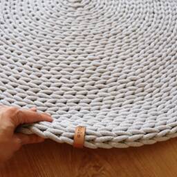 Chunky Modern Gray Rug, Handwoven Comfy Carpet With Minimalist Design, Washable Natural Cotton, Round Accent Floor Mat - thumbnail 2