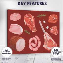Butcher Meat Cuts Culinary Illustration Canvas Wall Art Print Decor Picture Ready To Hang - thumbnail 1