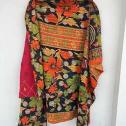 Block Print Patchwork Reversible Cotton Kantha Quilt Handmade Artisan Bedding - thumbnail 3