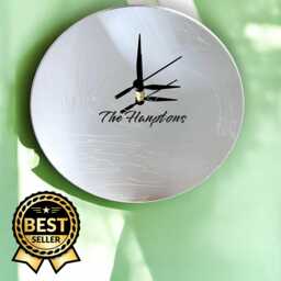Etched Duck in The Reeds Round Mirrored Clocks - Custom Colours, Shapes Sizes & Woods - thumbnail 1