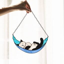 Cat in Moon Stained Glass Suncather. Kitchen Decor, Funny Wall Sun Catcher, Window Hangings, Mother's Gift, Memorial Cat Lover Gift - thumbnail 3