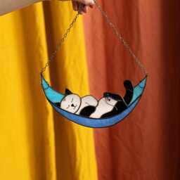 Cat in Moon Stained Glass Suncather. Kitchen Decor, Funny Wall Sun Catcher, Window Hangings, Mother's Gift, Memorial Cat Lover Gift - thumbnail 2
