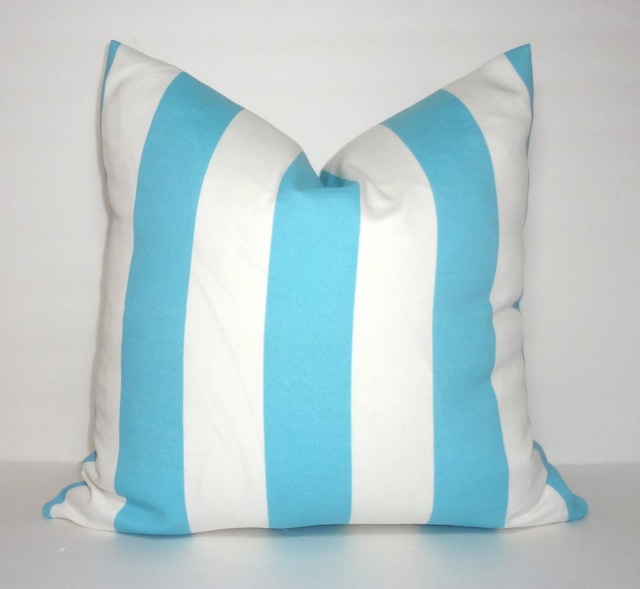 Outdoor Sky Baby Blue White Stripe Vetrical Porch Pillow Cover Patio Decor Size 18x18