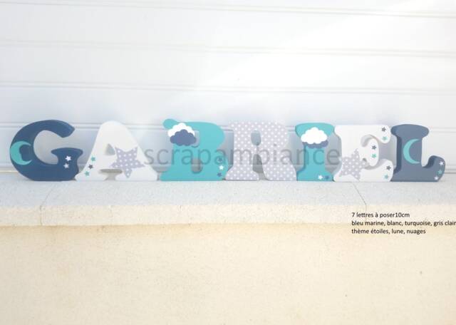 Wooden Letter, Personalized Letter Decoration Room, Baby, Decorative Letters Theme Stars Et Cloud - image 1