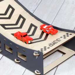 Personalized Toy Car Ramp, Wooden Race Track Garage, Gift For Monster Truck Loving Boy - thumbnail 4