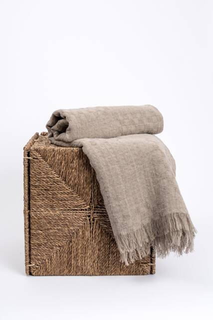stone Washed Linen Throw Blanket With Fringe - Natural Bed Quilt - image 1