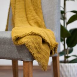 stone Washed Linen Throw Blanket With Fringe - Natural Bed Quilt - thumbnail 4