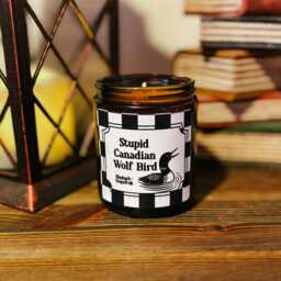 stupid Canadian Wolf Bird Rhubarb & Grapefruit Scented Candle, Ice Hockey - thumbnail 1