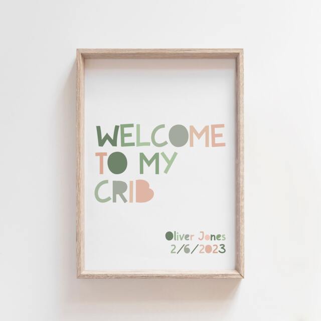 Welcome To My Crib Print, Sage Green, Boys Nursery Wall Art, Baby Boy Gift, Newborn, Decor - image 1