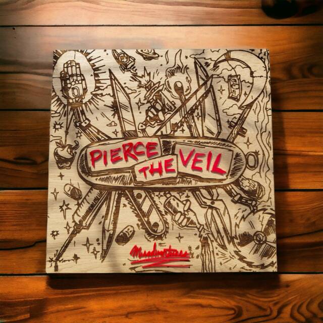 Pierce The Veil Misadventures Album Cover Laser Engraved Wood Wall Art With Acrylic - image 1