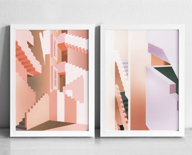 Muralla Roja Art Print Set - Spain Bofill Modern Architecture Graphic Illustration Abstract Minimalist Pink Gallery Wall - image 1