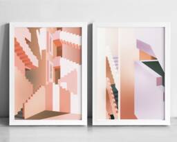 Muralla Roja Art Print Set - Spain Bofill Modern Architecture Graphic Illustration Abstract Minimalist Pink Gallery Wall - thumbnail 1