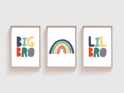 Set Of 3 Boys Bedroom Prints, Decor, Brother Playroom Brothers Big Bro Lil Bro, Rainbow Wall Art - thumbnail 1
