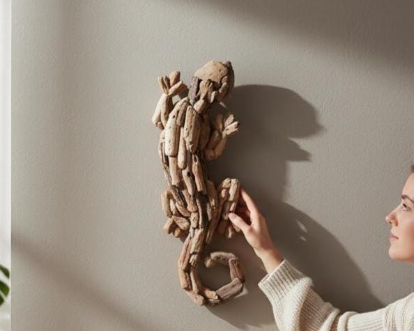 Handmade Driftwood Wall Art 24 Inch/60 cm, Drift Wood Gecko, Gecko Art, Home Decor, Room Living Room, Gift Idea - image 1
