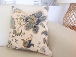 Teal Floral Cushion Cover Hamptons Style Linen Pillow - thumbnail 1