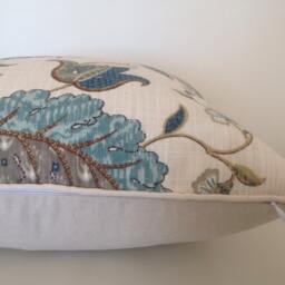 Teal Floral Cushion Cover Hamptons Style Linen Pillow - thumbnail 2