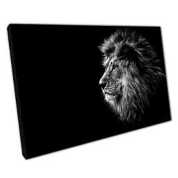Male Lion Canvas Wall Art Print - Stunning Mane Vivid Blue Eyes Black White Photography For Home Office Decor - thumbnail 1