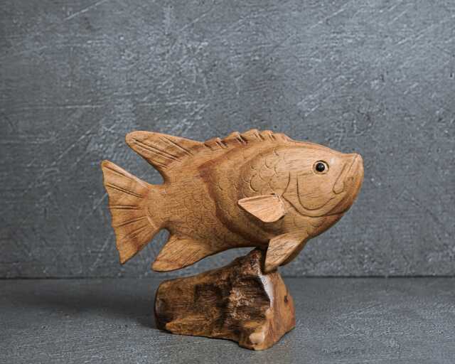 Hand Carved Wood Fish Statue Marine Decor, 5.8 - image 1