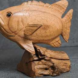 Hand Carved Wood Fish Statue Marine Decor, 5.8 - thumbnail 4