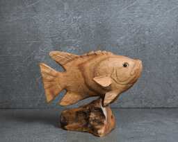 Hand Carved Wood Fish Statue Marine Decor, 5.8 - thumbnail 1
