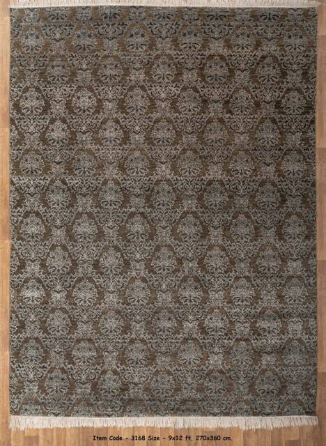 9x12 Area Modern Floral Olive Green Rug Handmade 100% Wool #3168 - 275x365 cms - image 1