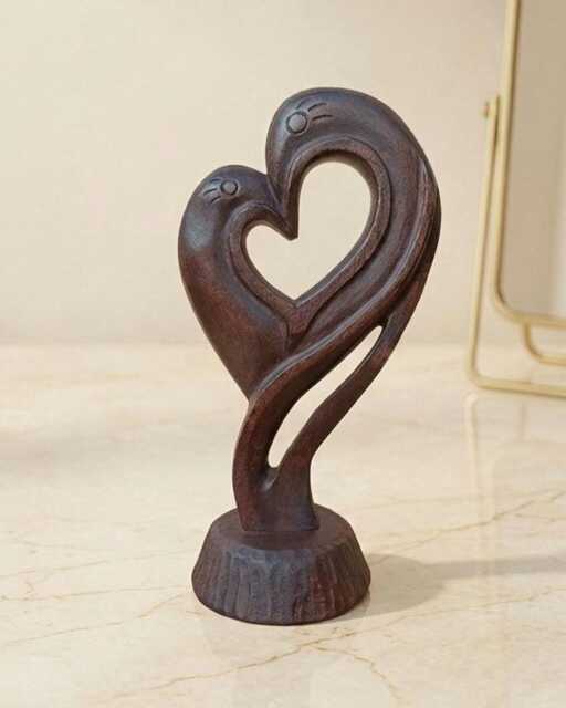 Wood Sculpture Singing Heart Wood Carving Boho Home Decor Valentine's Gift Idea - image 1