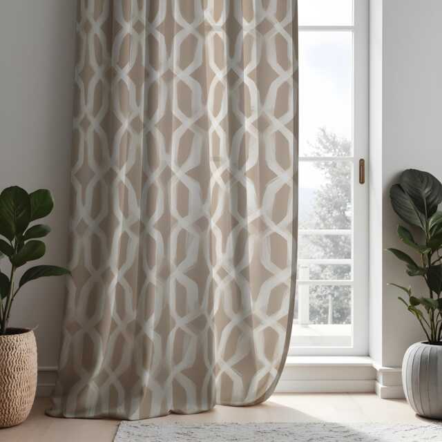 Beige Geometric Curtains, Soft Brushstroke Pattern Drapes in Neutral Tones, Custom Window Panels For Modern Living Room Decor - image 1