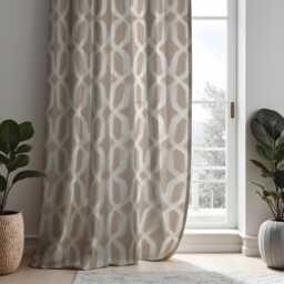 Beige Geometric Curtains, Soft Brushstroke Pattern Drapes in Neutral Tones, Custom Window Panels For Modern Living Room Decor